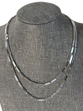 Vintage Monet Silver Tone Necklace 30" Long Thin Chain Bar Links Women's Jewely